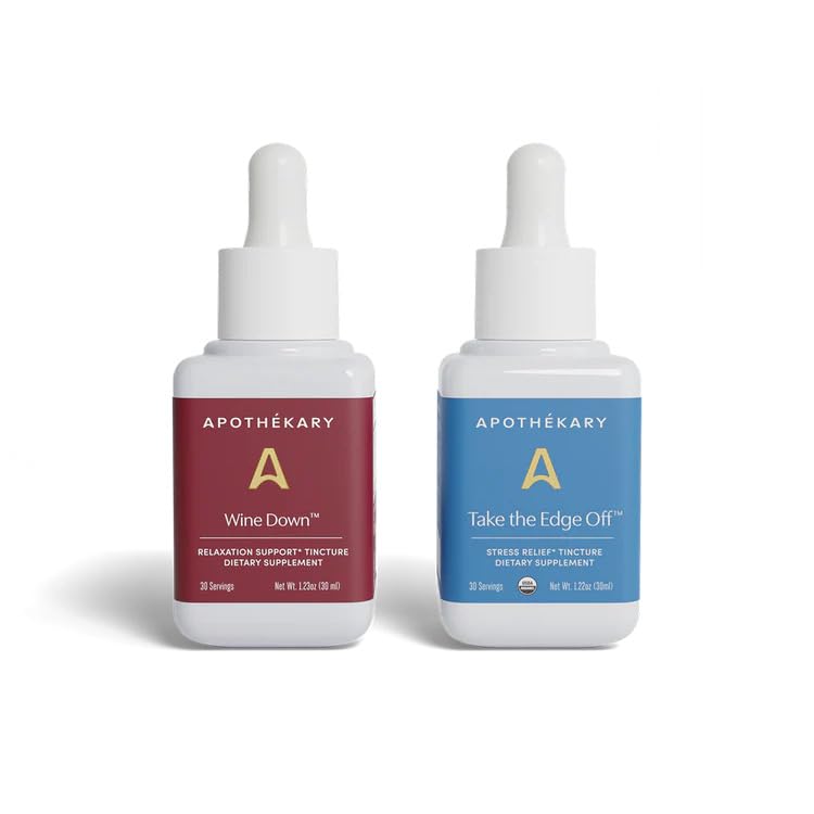 Apothekary All Day Stress Duo bottle highlighting the herbal blend for daily balance.