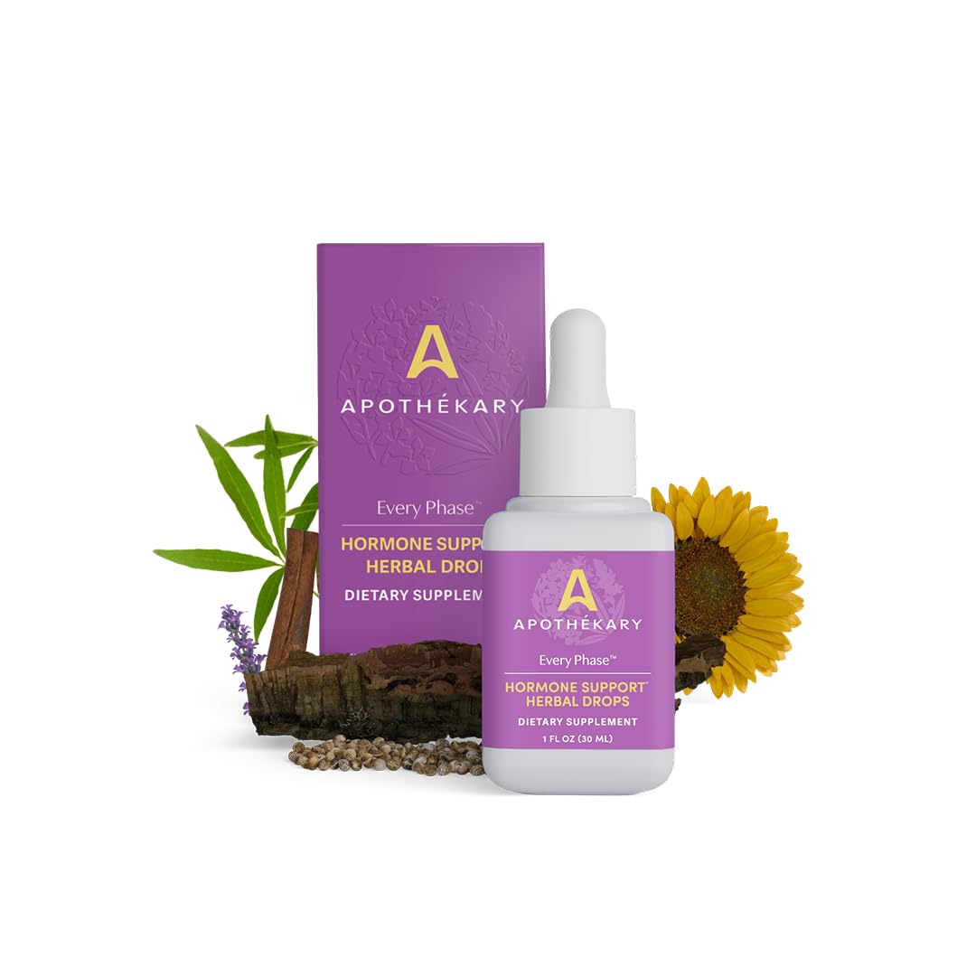 Apothekary Every Phase bottle on counter supports hormonal balance during transitions.