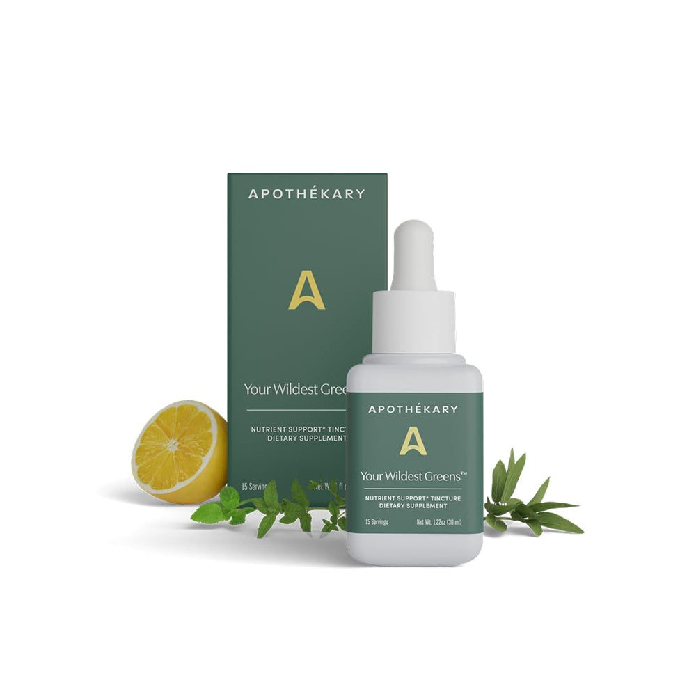 Apothekary Wildest Greens Drops bottle front for daily vegan vitamin support.