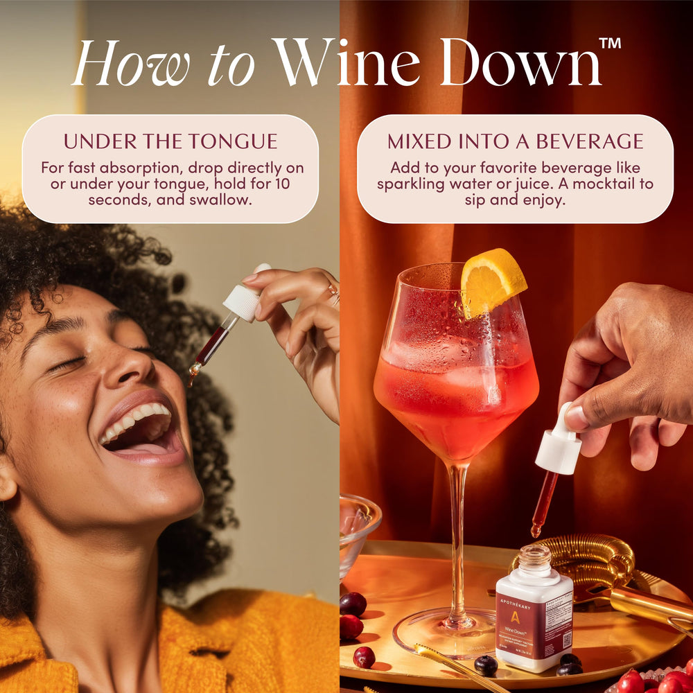 Apothekary Wine Down vegan and gluten-free certification highlights clean ingredients.