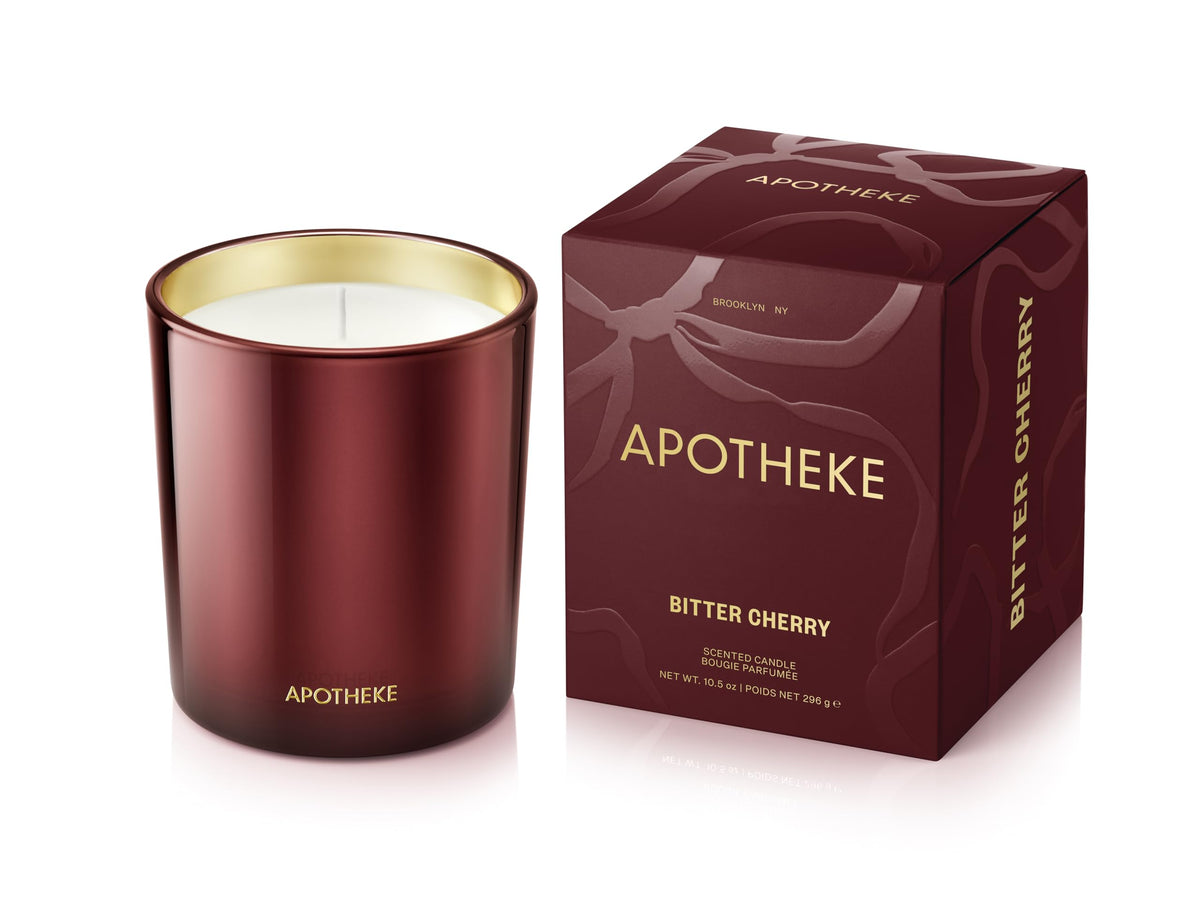 APOTHEKE Bitter Cherry Signature Candle 10.5oz jar for a refined living room ambiance