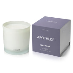 APOTHEKE Black Iris Oak 3-Wick Candle with glass vessel for warm ambiance