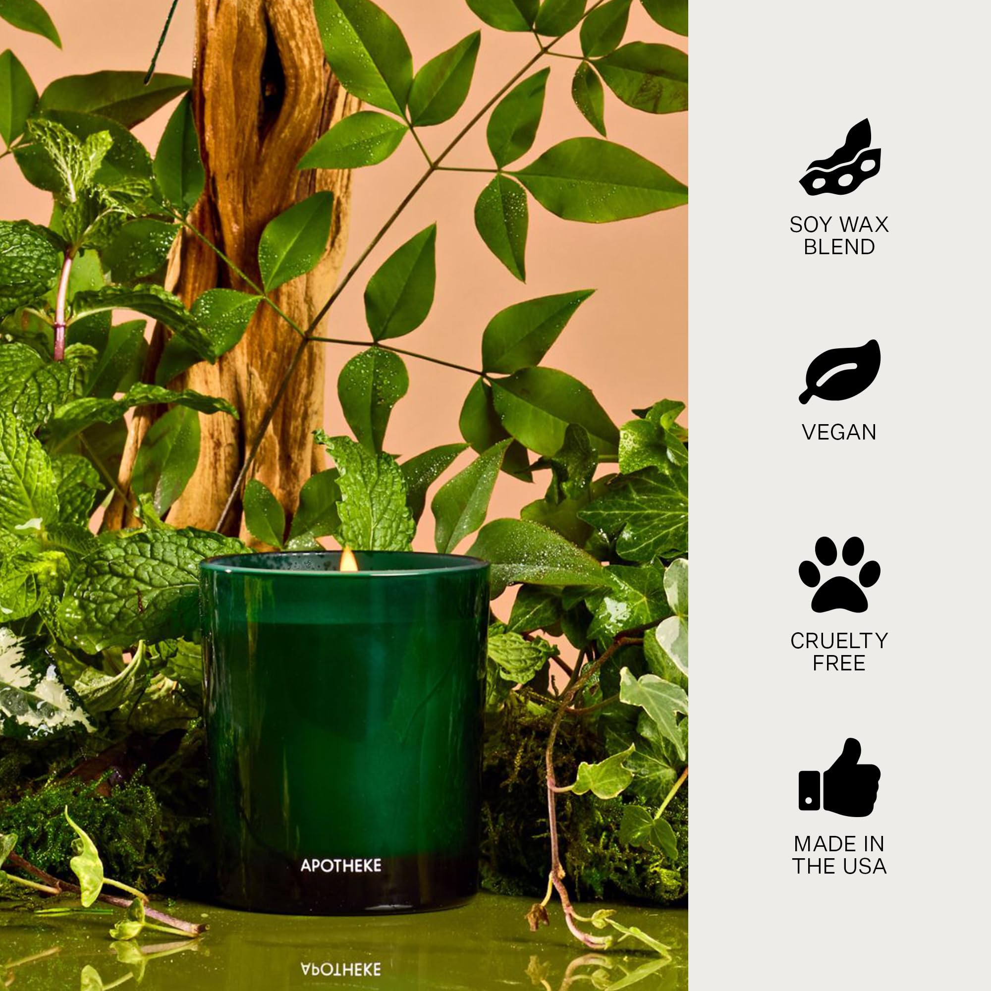 Brooklyn-made APOTHEKE candle in studio setting highlights craftsmanship.