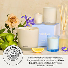 APOTHEKE Canvas Petite Candle burning ambience in a cozy living space for relaxation.