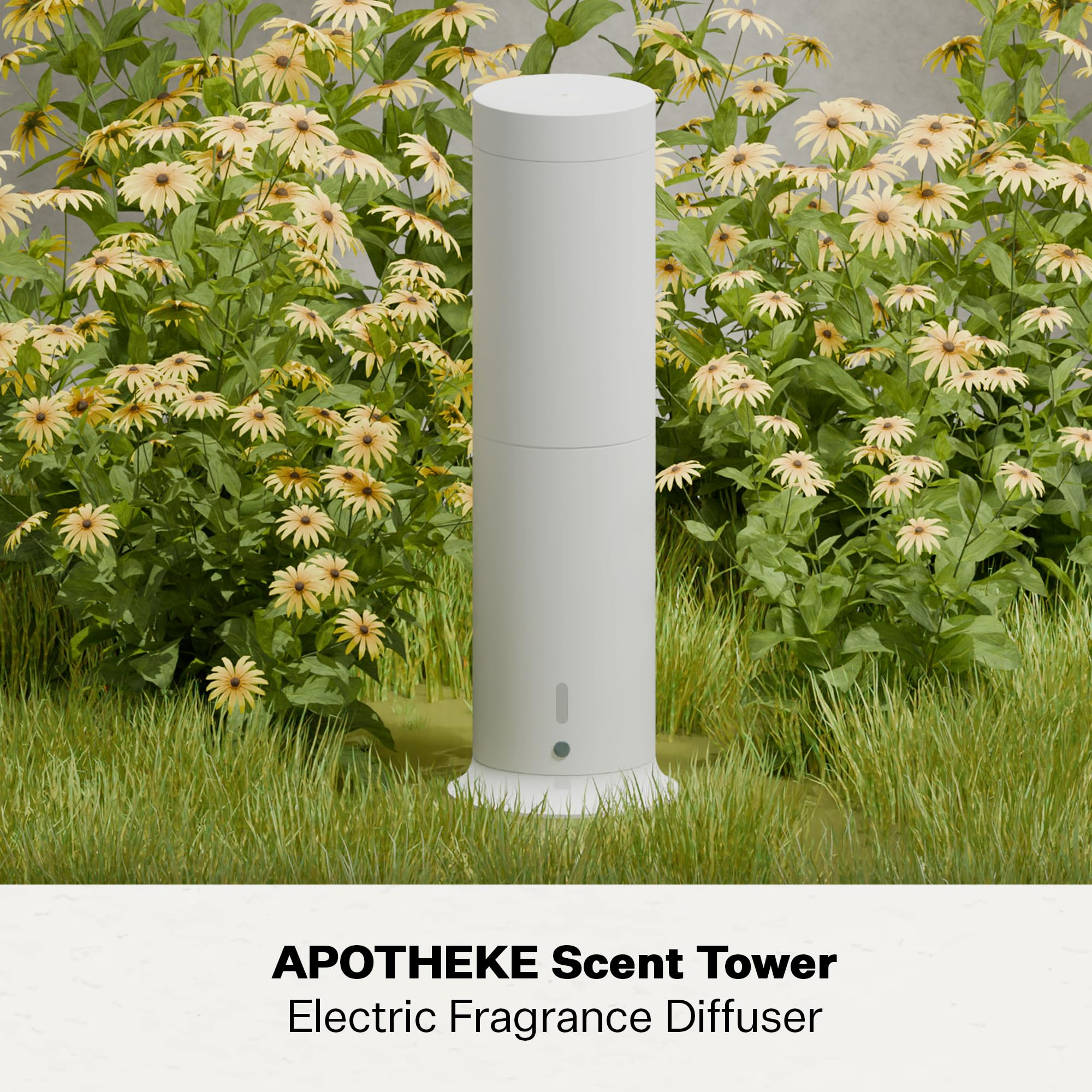 APOTHEKE Charcoal Scent Tower refill shown with diffusers for nano-mist diffusion