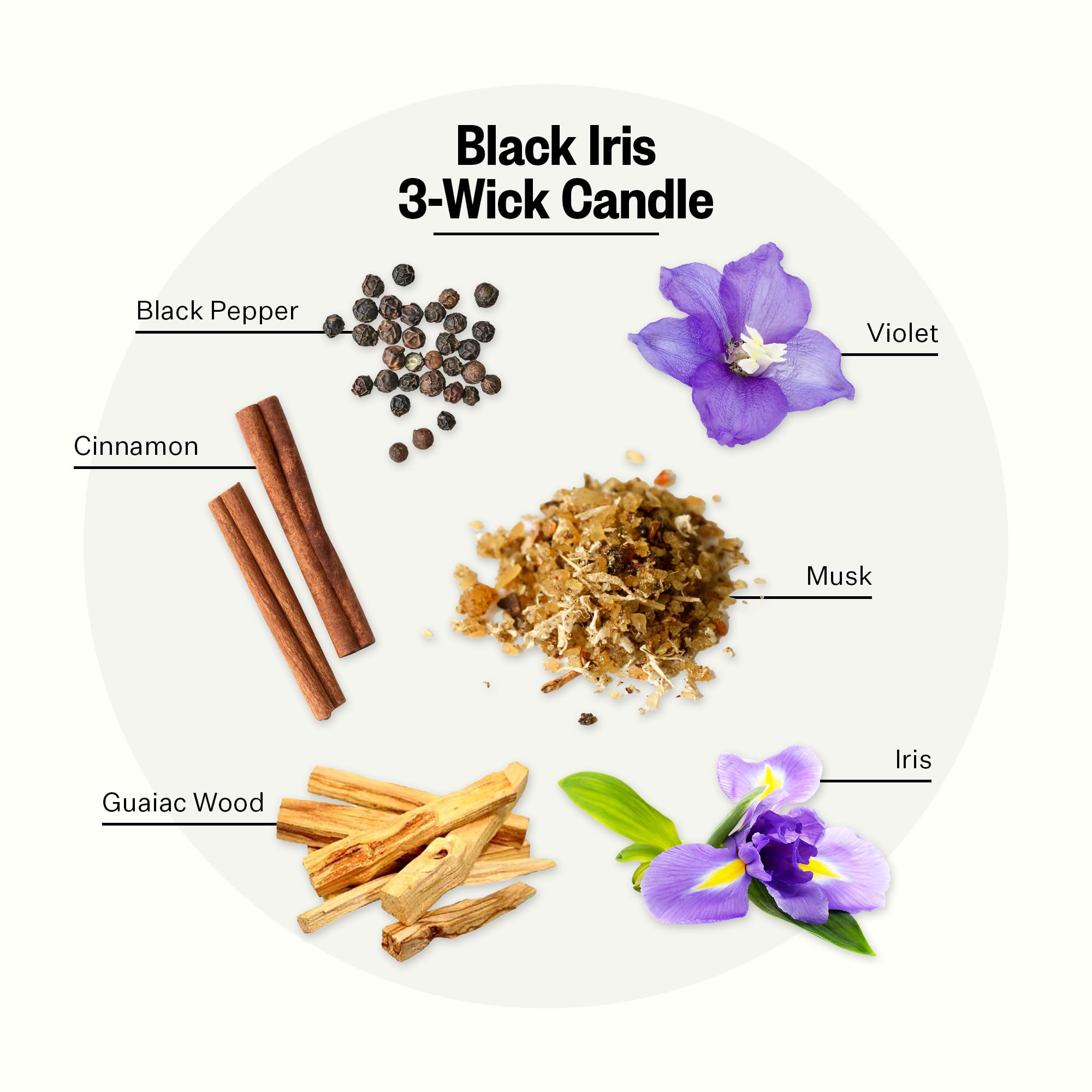 APOTHEKE close-up of fragrance notes: black pepper, cinnamon, iris