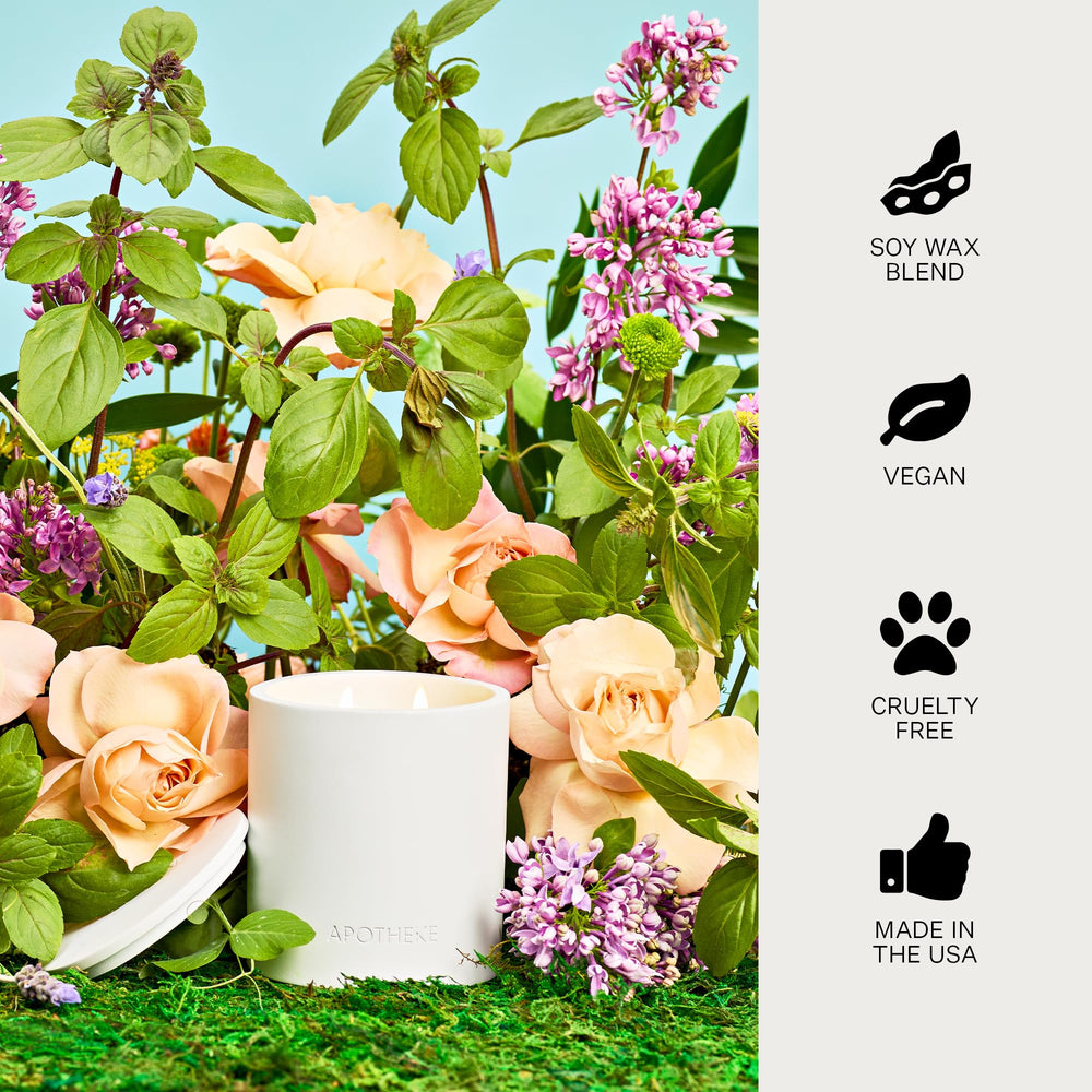 APOTHEKE fragrance notes blend lavender, pine, holy basil, rosewater for versatile mood