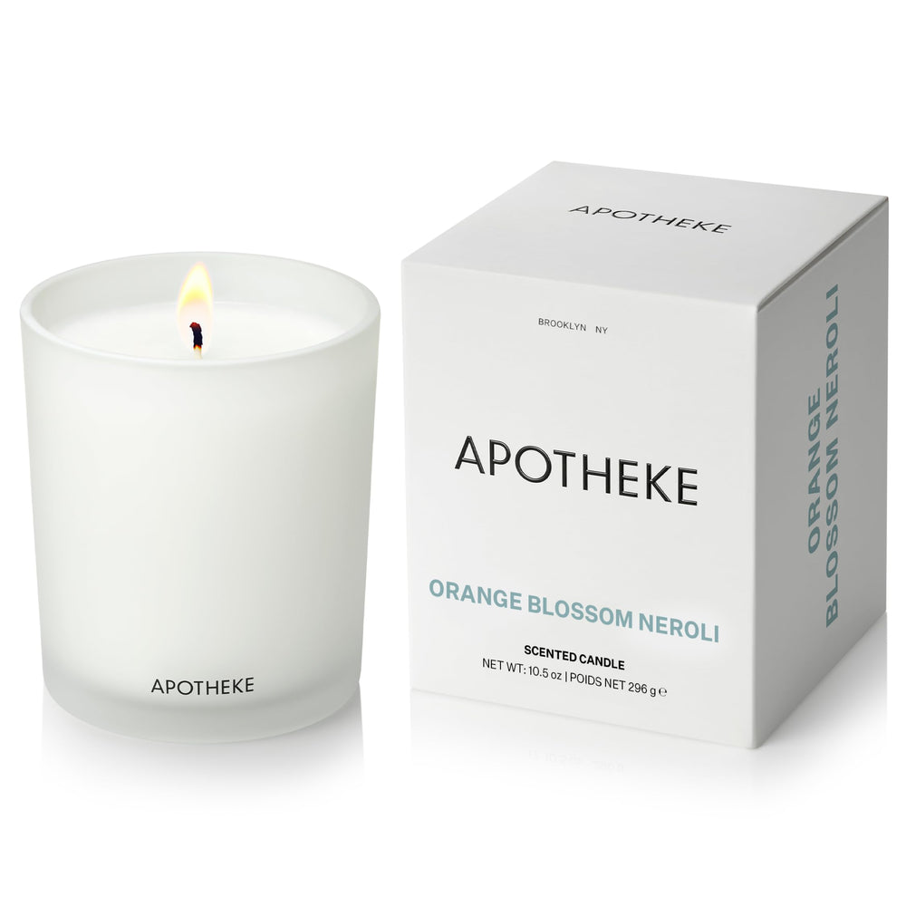 APOTHEKE Orange Blossom Neroli candle jar enhances any room with refined fragrance
