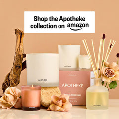 APOTHEKE candle with wick trimming guidance for longer burn.