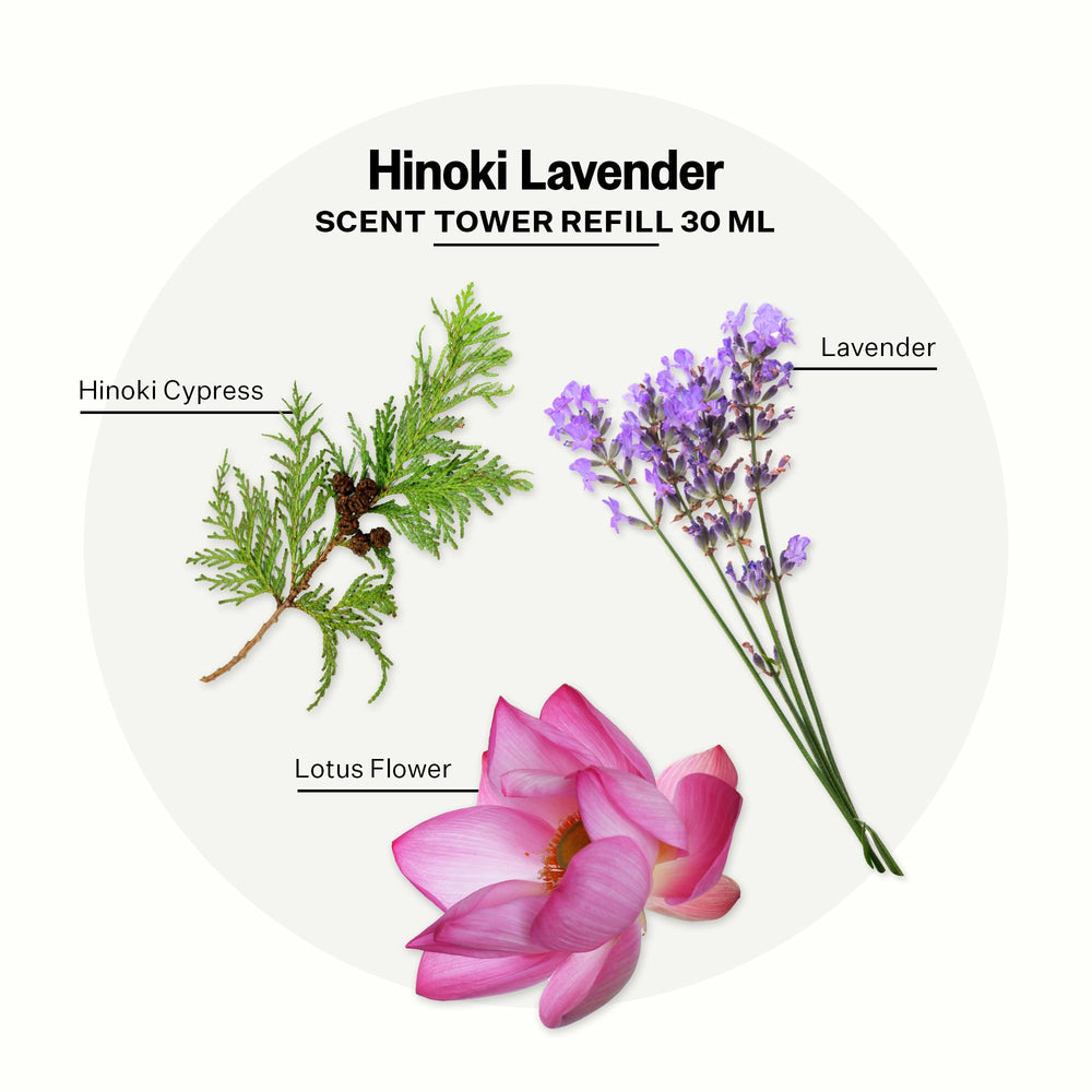 APOTHEKE Scent Tower diffuser setup with Hinoki Lavender oil