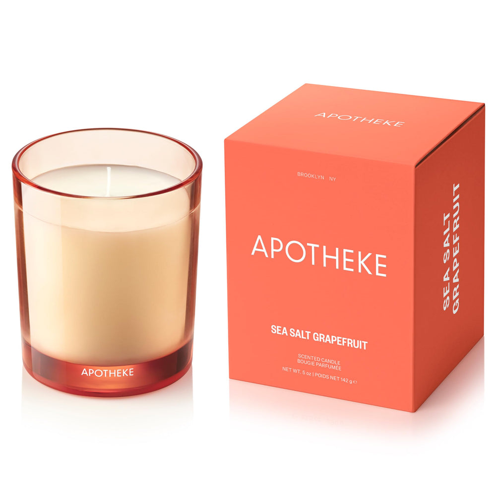 APOTHEKE Sea Salt Grapefruit label on the petite candle for premium home fragrance.