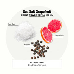 Close-up of APOTHEKE Sea Salt Grapefruit label highlighting 120 ml capacity.