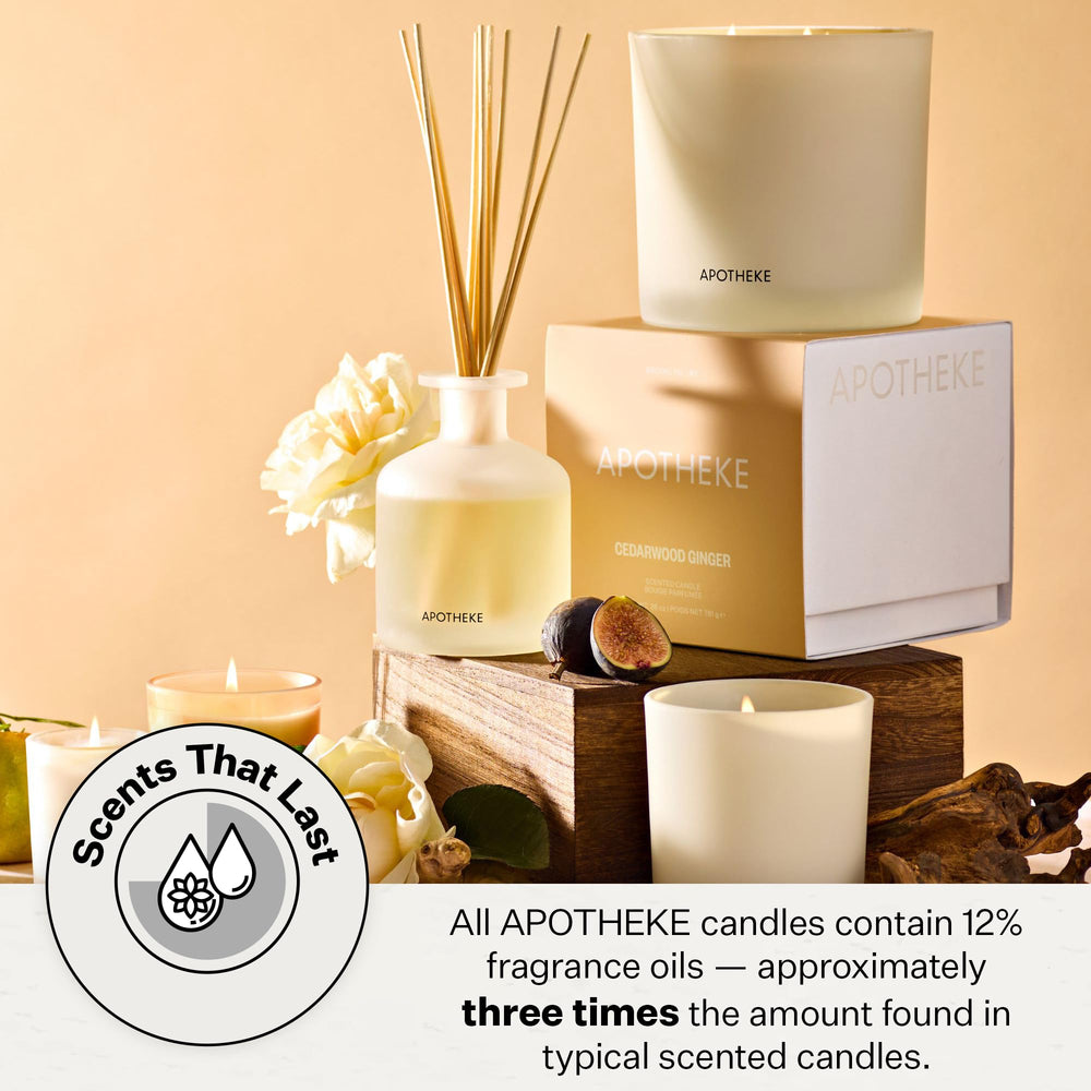 Notes of Cedarwood, Ginger, Red Tea, Fig and Coconut in APOTHEKE candle