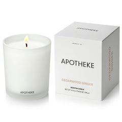 APOTHEKE Signature Cedarwood Ginger candle in a white jar for elegant home fragrance