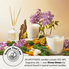 APOTHEKE Signature Wild Mint Ivy candle fragrance diffusion fills rooms with herbal notes.