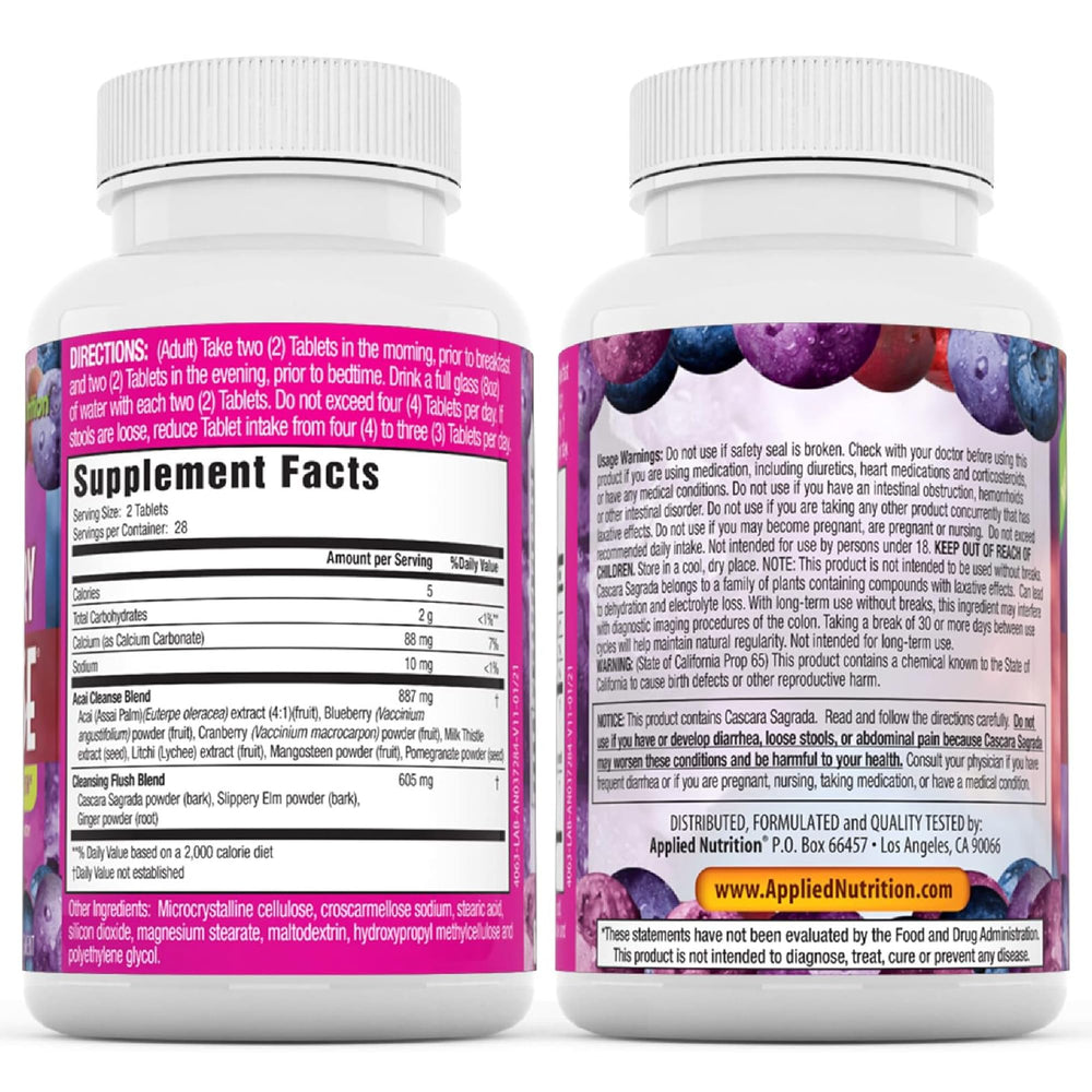 Applied Nutrition Acai Berry Cleanse routine guide promoting a two-week reset.