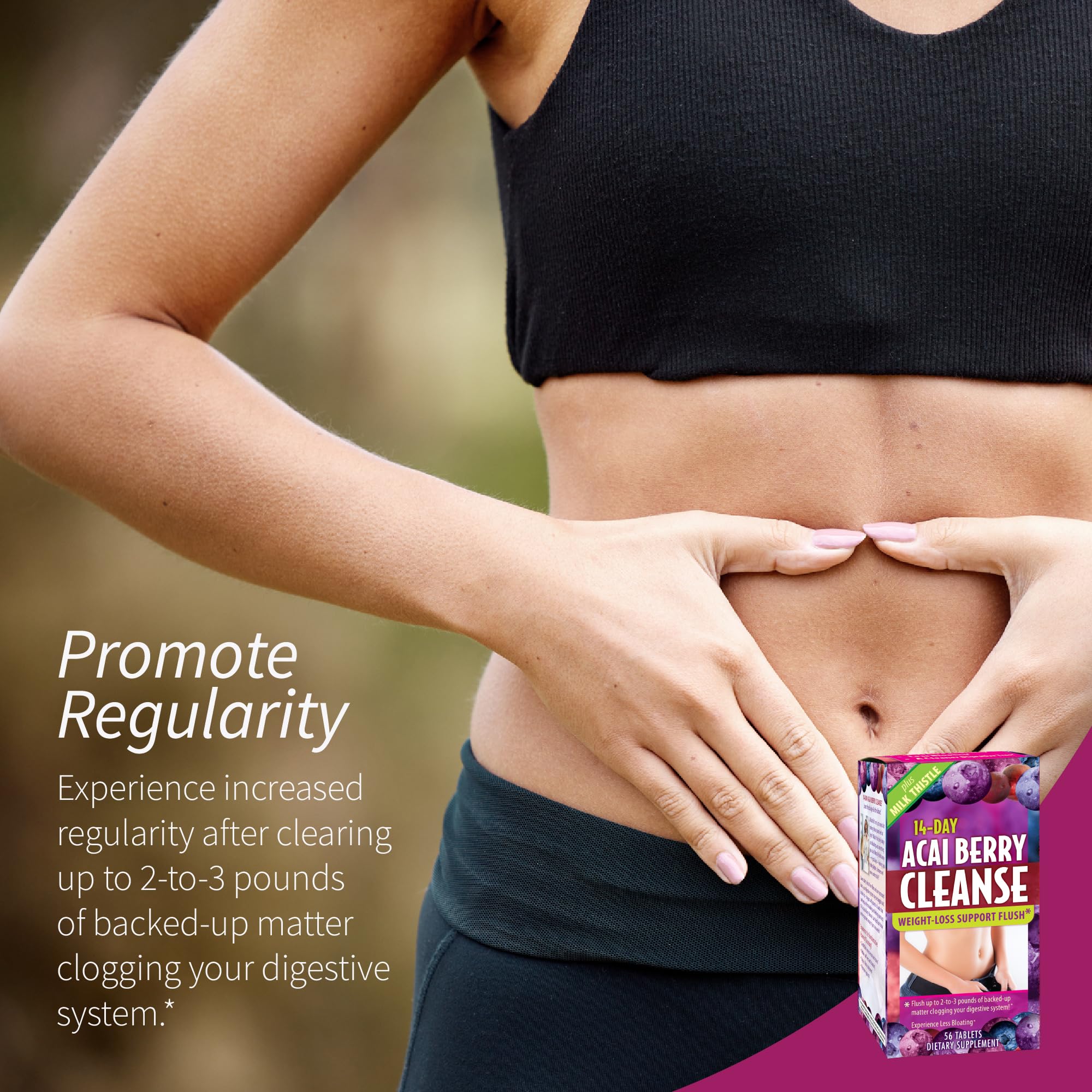 Applied Nutrition Acai Berry Cleanse pills arranged in glass for daily use.