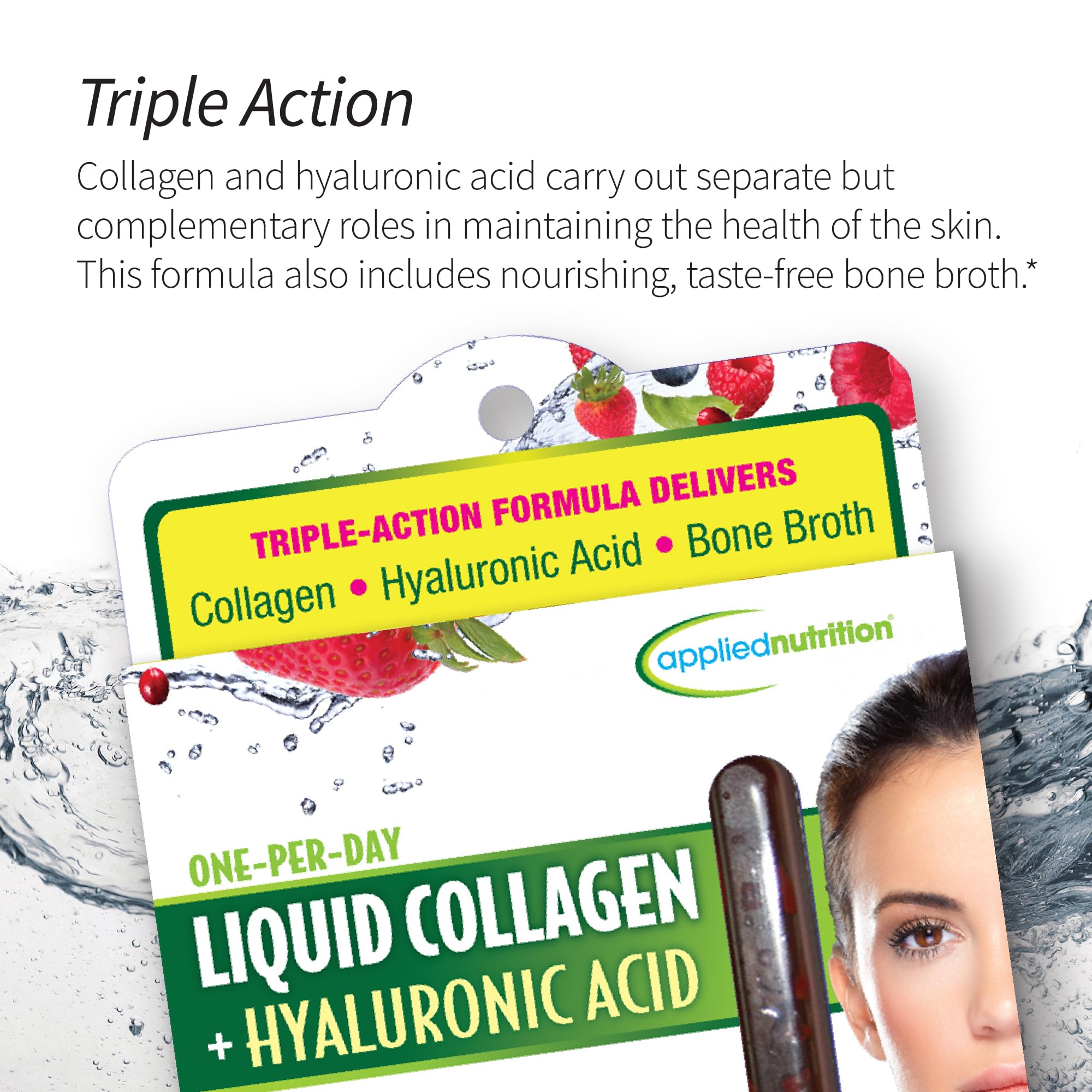 Applied Nutrition bottle with glass illustrating a smooth, hydrating ritual.
