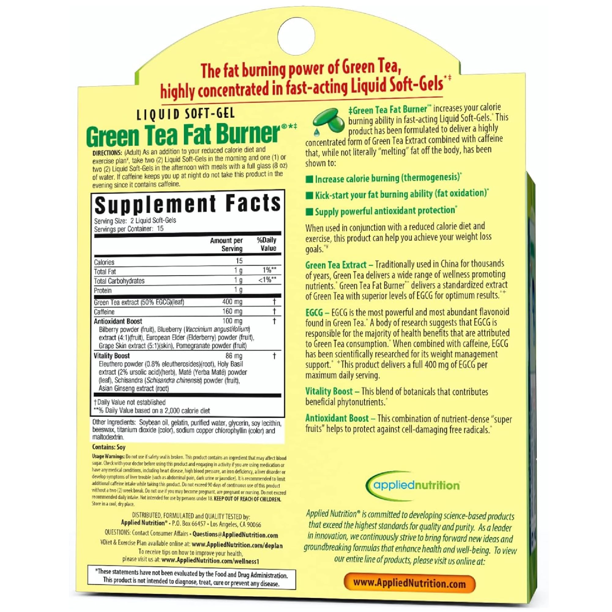 Applied Nutrition Green Tea Fat Burner bottle shot conveys vitality-boosting botanicals in use