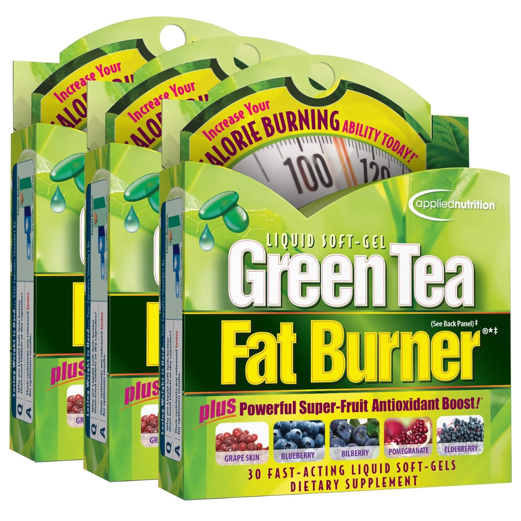 Applied Nutrition Green Tea Fat Burner bottle with capsules illustrating calorie-burning support