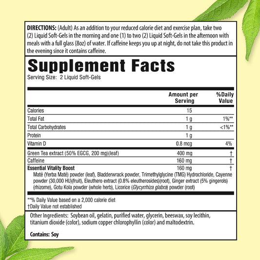 Applied Nutrition Green Tea Fat Burner capsules highlight caffeine and EGCG for weight management potential