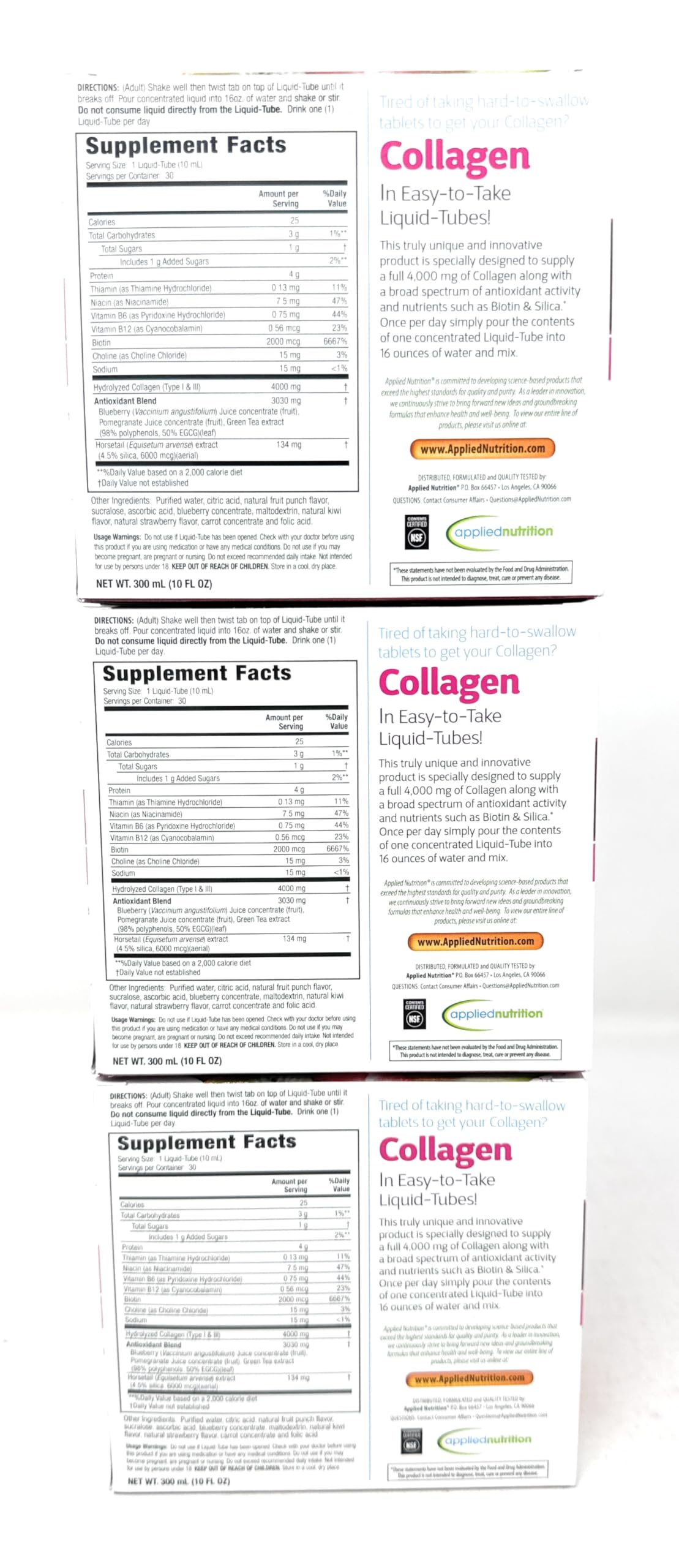 Applied Nutrition liquid collagen on desk setup implies easy daily ritual.