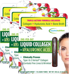 Applied Nutrition liquid collagen bottle with mixed berry flavor for daily skin and nail support.