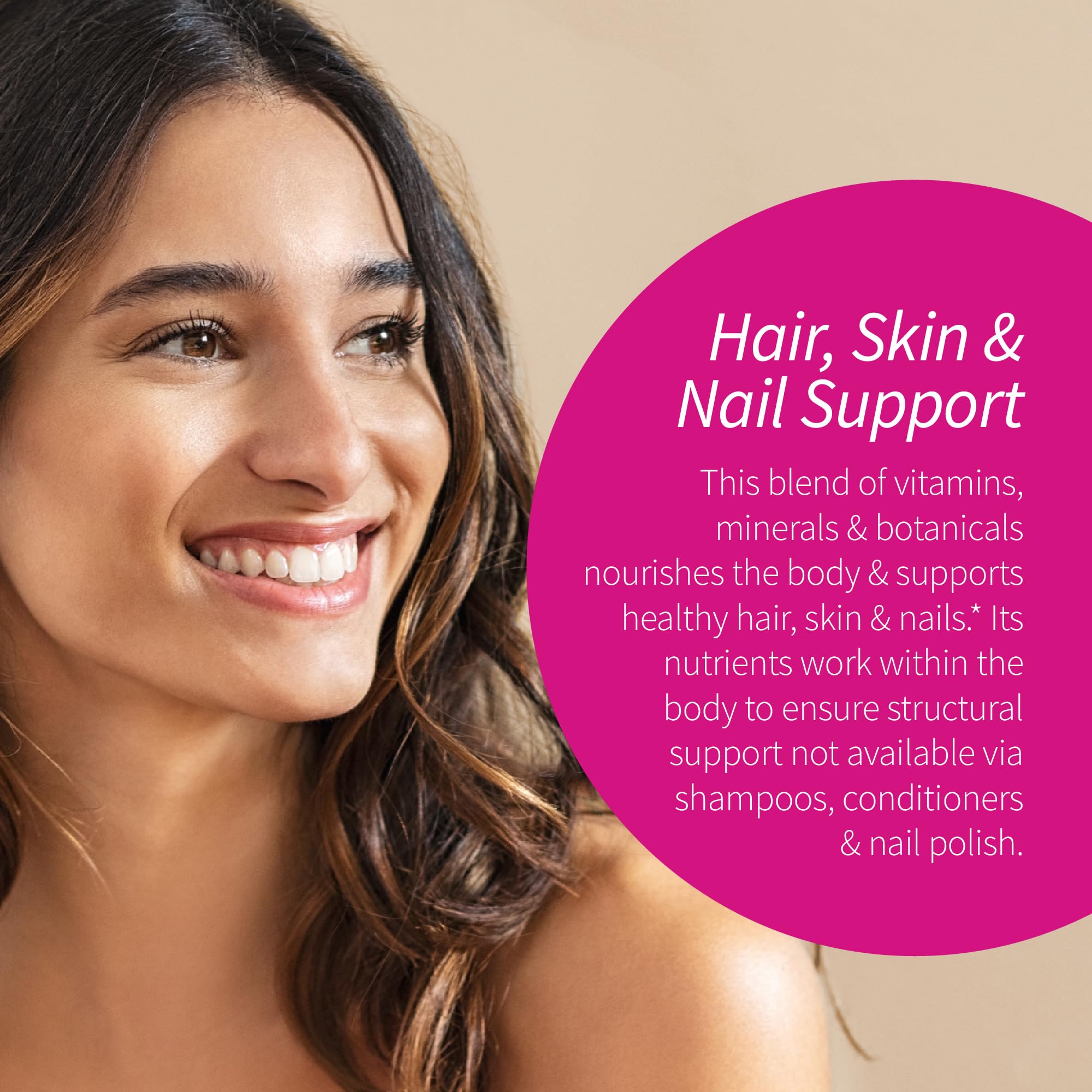 Applied Nutrition Longer Stronger Hair and Nails bottle highlights silica content for structural support.