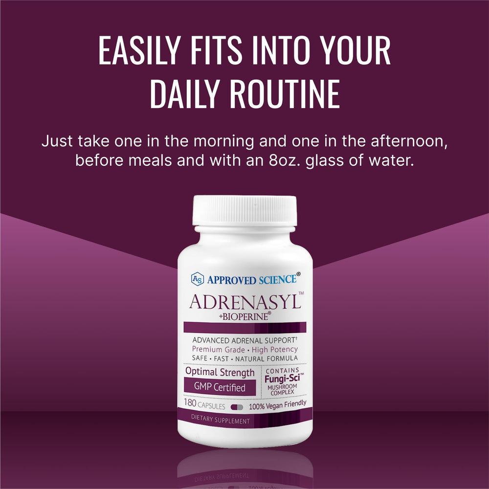 Approved Science Adrenasyl supplement scene with glass of water for easy intake.