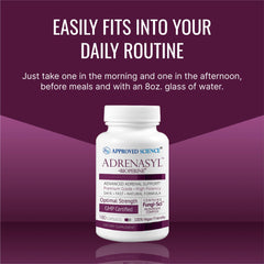 Approved Science Adrenasyl supplement scene with glass of water for easy intake.