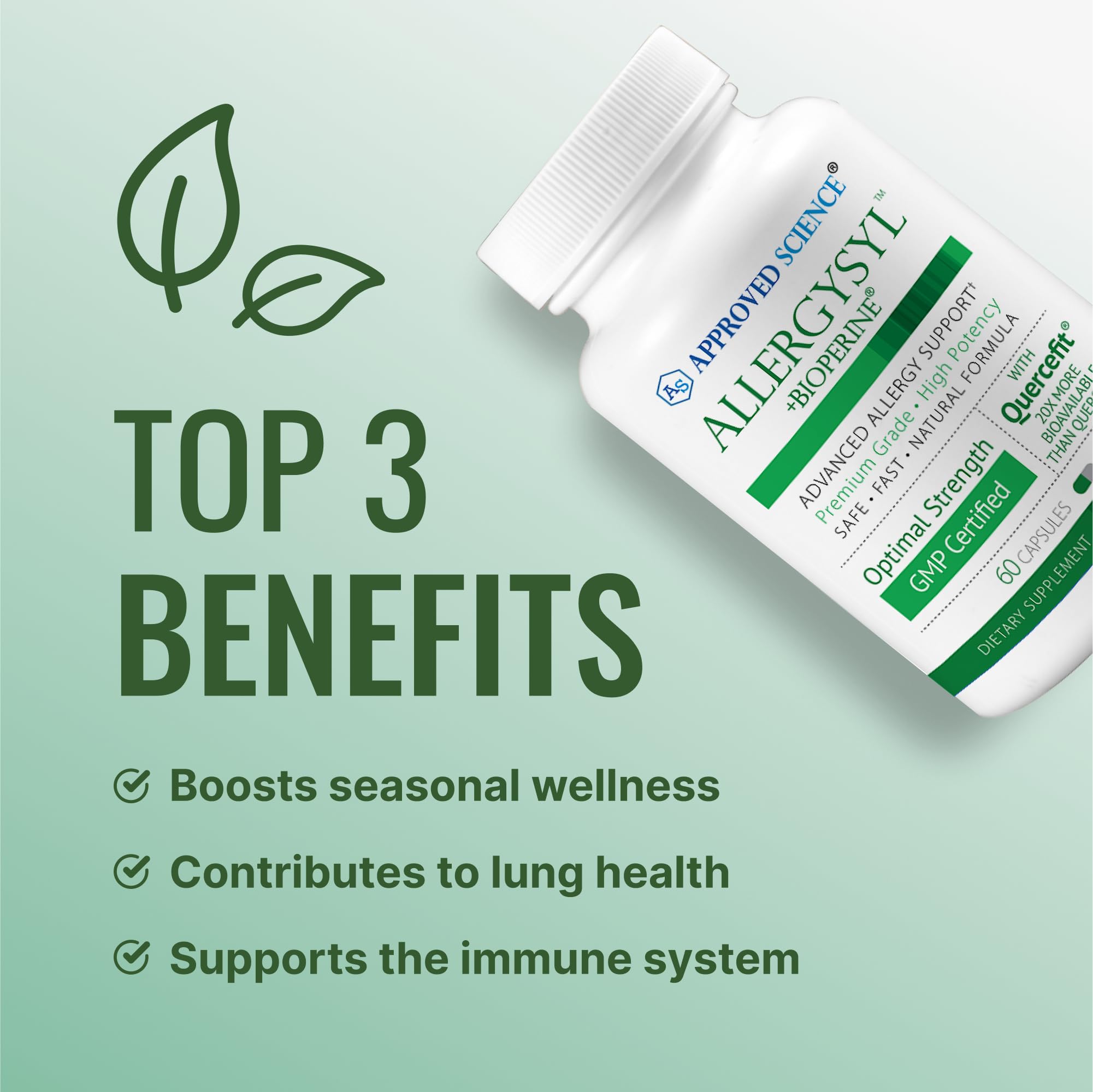 Approved Science Allergysyl capsules close-up highlighting antioxidant-rich blend