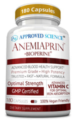 Approved Science Anemiaprin bottle with 180 capsules for gentle iron support