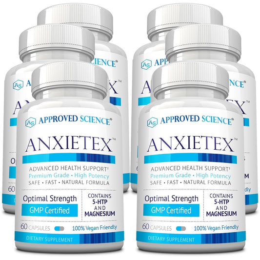 Approved Science Anxietex bottle closeup with easy to ingest capsules for daily calm