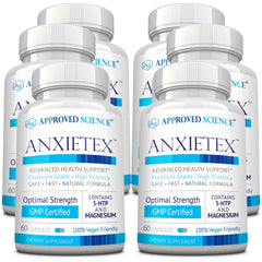 Approved Science Anxietex bottle closeup with easy to ingest capsules for daily calm