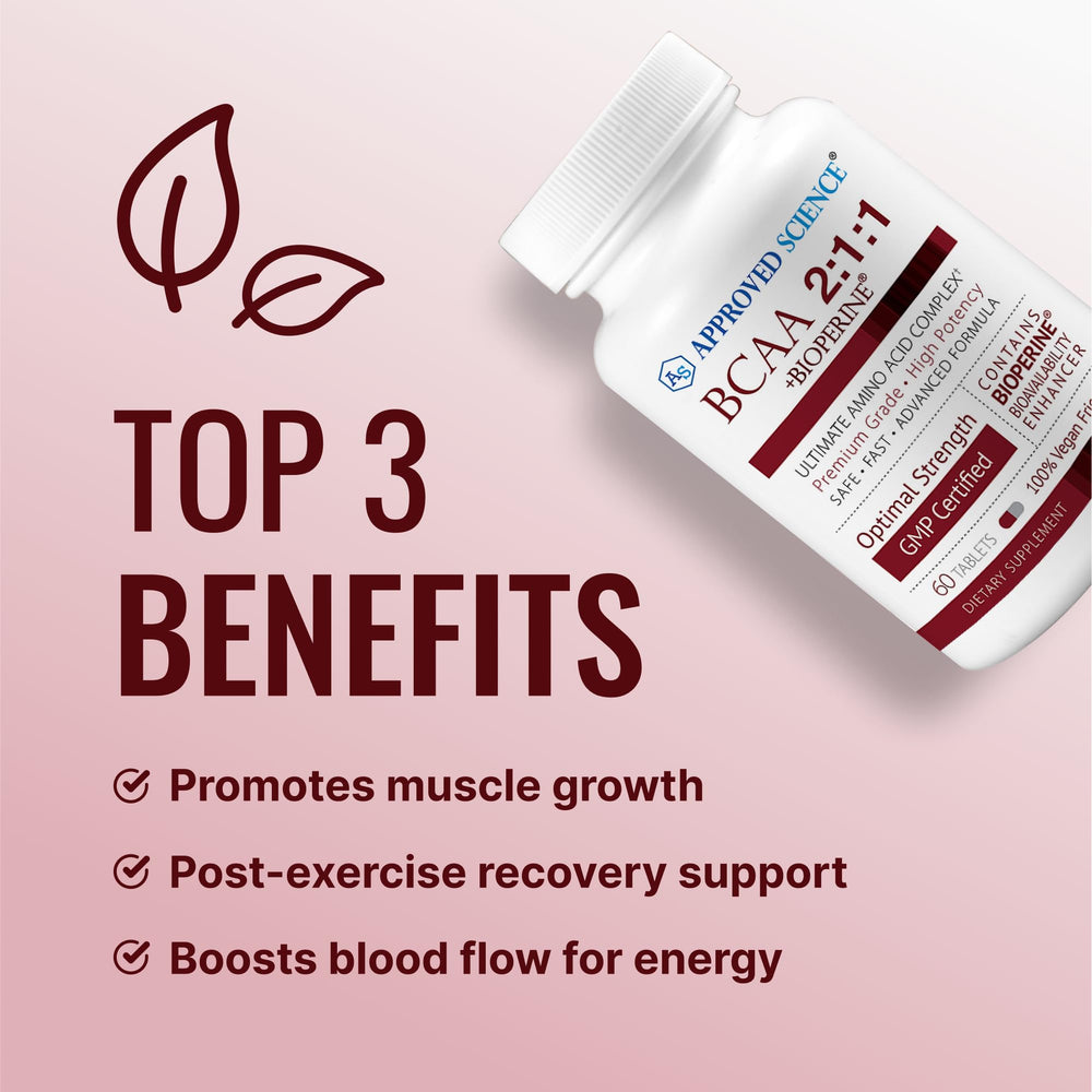 Approved Science BCAA supplement label with vegan, non-GMO formulation