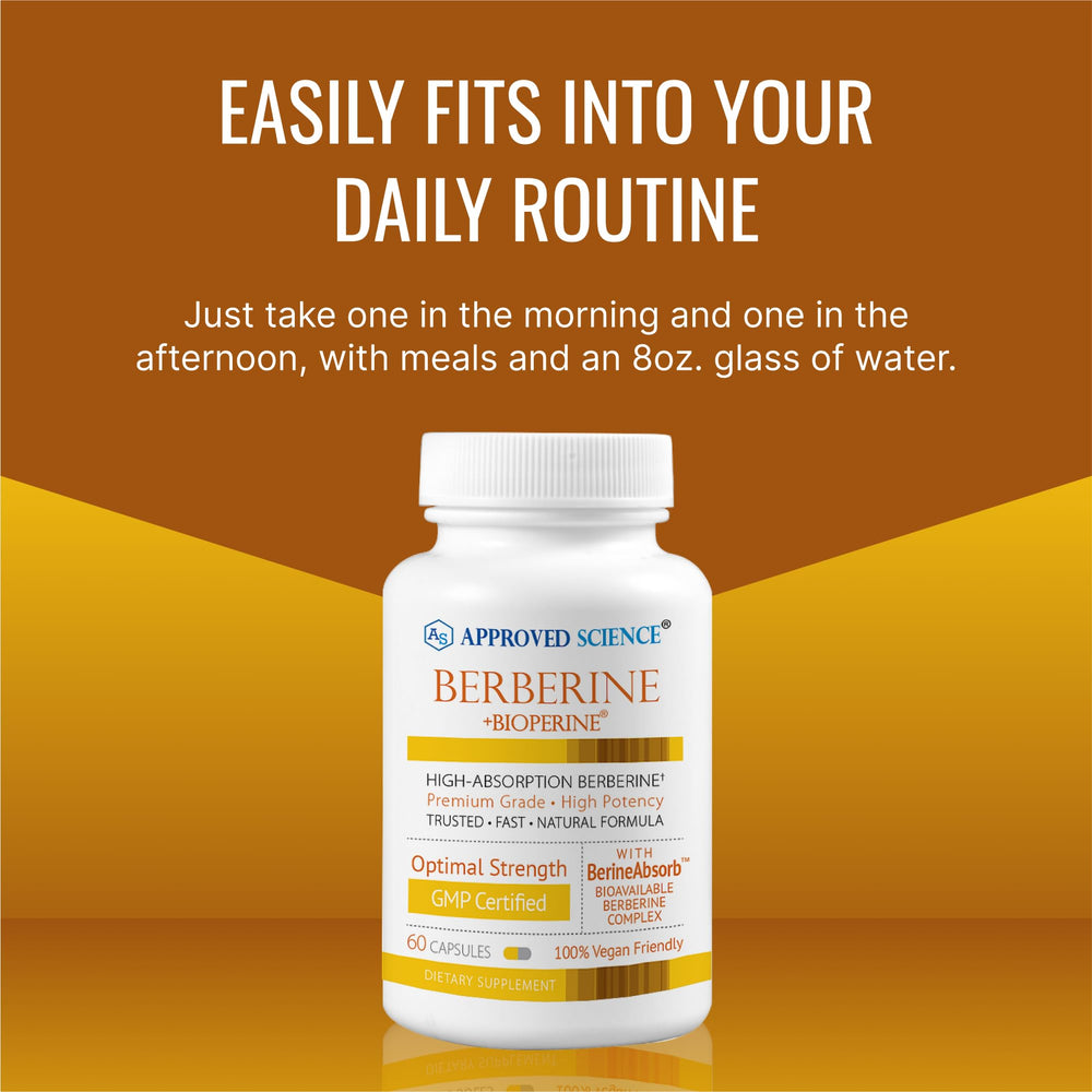 Approved Science Berberine bottle on desk with natural light