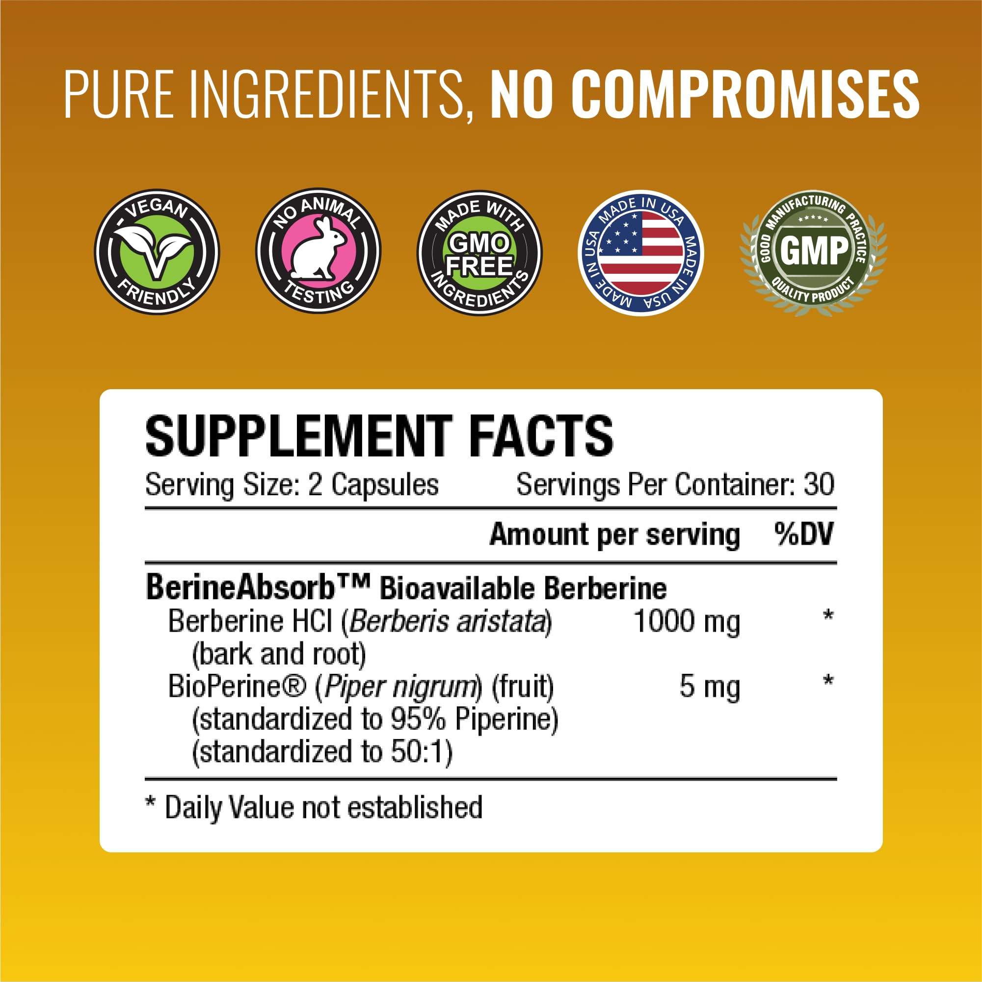 Approved Science Berberine nutrition facts label close-up