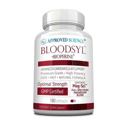 Approved Science Bloodsyl bottle-front view highlights plant-based wellness support