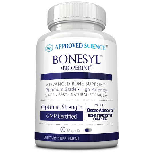 Approved Science Bonesyl bottle front showing calcium support for bone health.