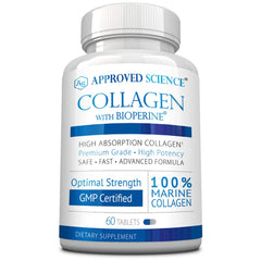Approved Science Collagen Pills bottle front for daily skin and hair support.