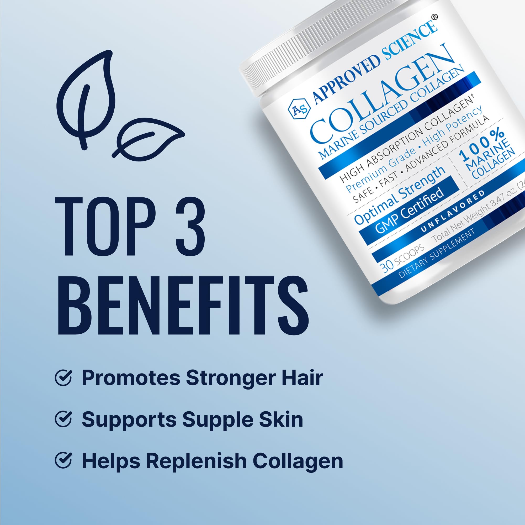 Approved Science Collagen Powder mix-in water image illustrating quick absorption-friendly formula