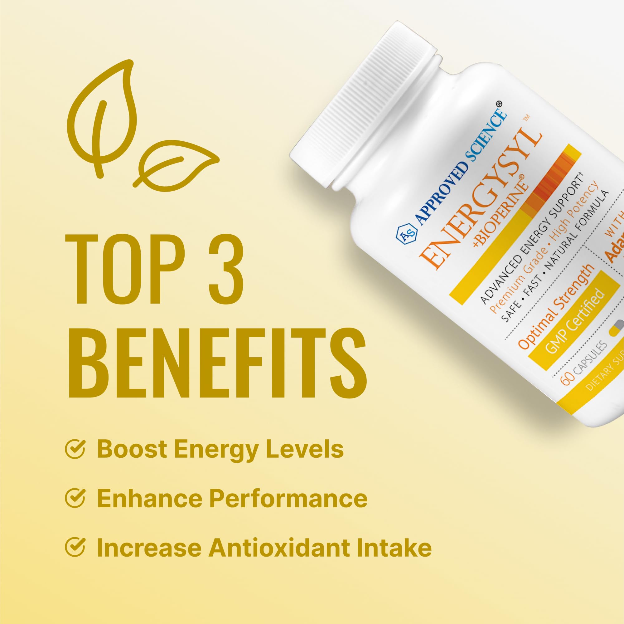 Approved Science Energysyl with Bioperine highlights enhanced absorption and nutrient uptake.
