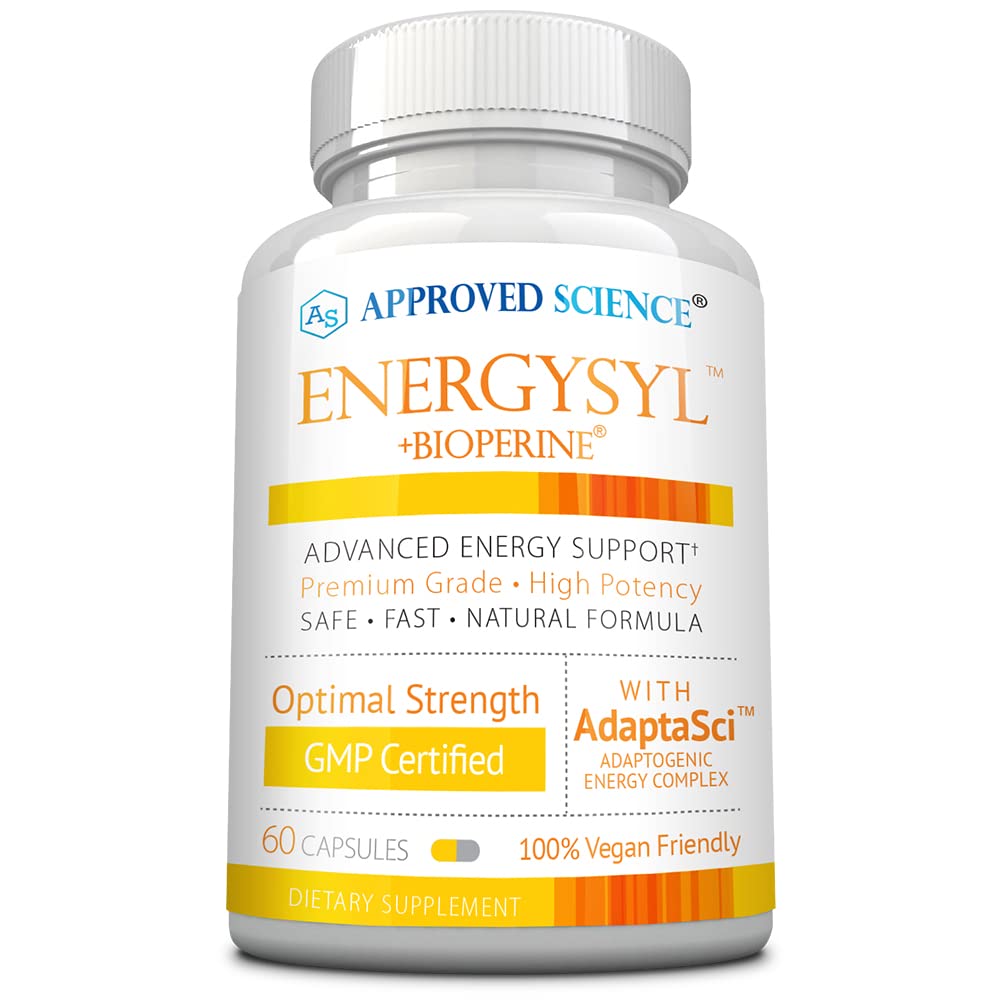 Approved Science Energysyl bottle front view, caffeine-free formula for steady focus.