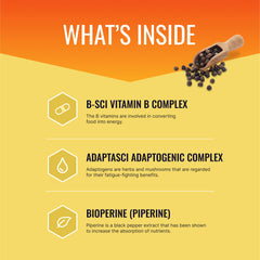 Approved Science Energysyl capsules closeup shows B vitamin blend for daily energy.