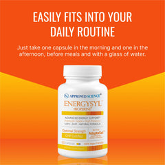 Approved Science Energysyl capsules close-up showcasing quality manufacturing and ingredients.