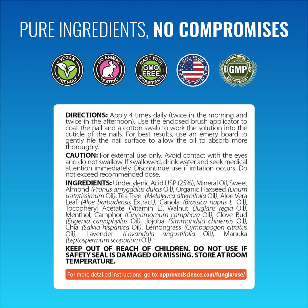 Approved Science Fungix nail care application demonstrates smoother, nourished nails.