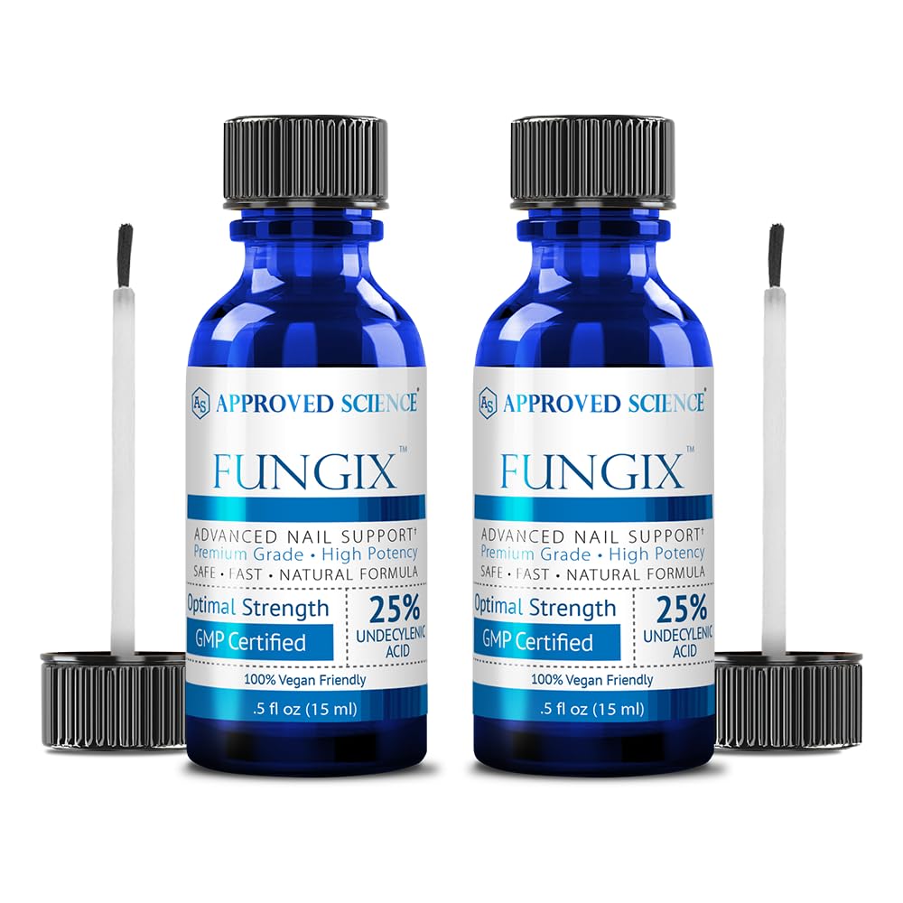 Approved Science Fungix nail serum bottle with undecylenic acid formula for healthier-looking nails.