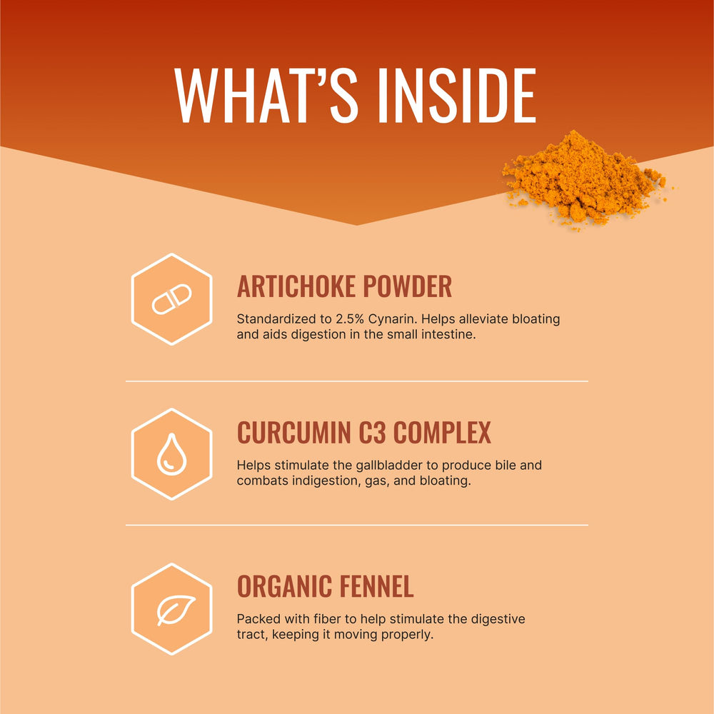 Approved Science Gaslys bottle label detailing artichoke, ginger, fennel ingredients for digestive support.