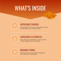 Gaslys capsules close-up highlighting artichoke, ginger, fennel for gas relief.