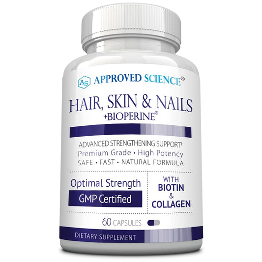 Approved Science Hair Skin Nails bottle front for daily beauty support.
